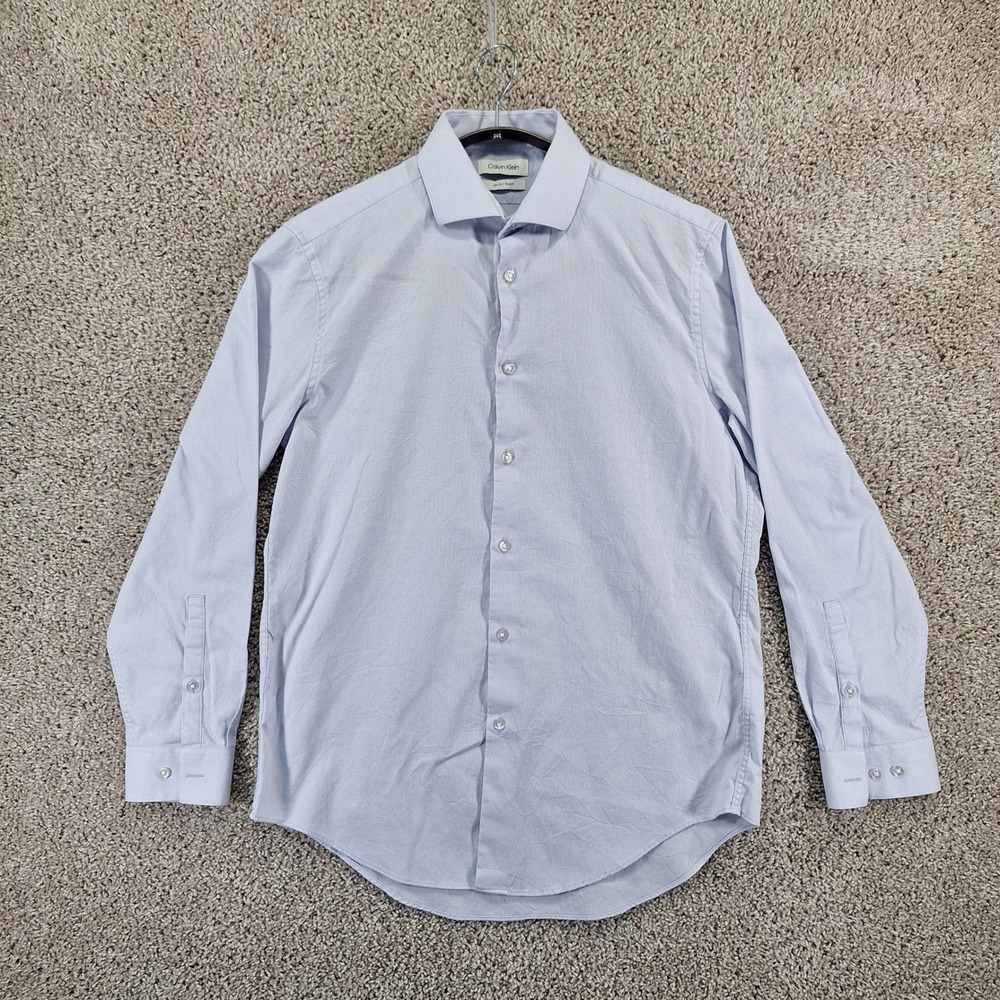 Calvin Klein Button Down Mens 16 32/33 Blue Slim Fit Stretch Business Casual